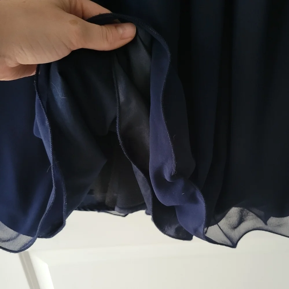 Pleated Cap Sleeved Blue White Lace Tulle Midi Cocktail Dress Size 4 - Picture 10 of 12